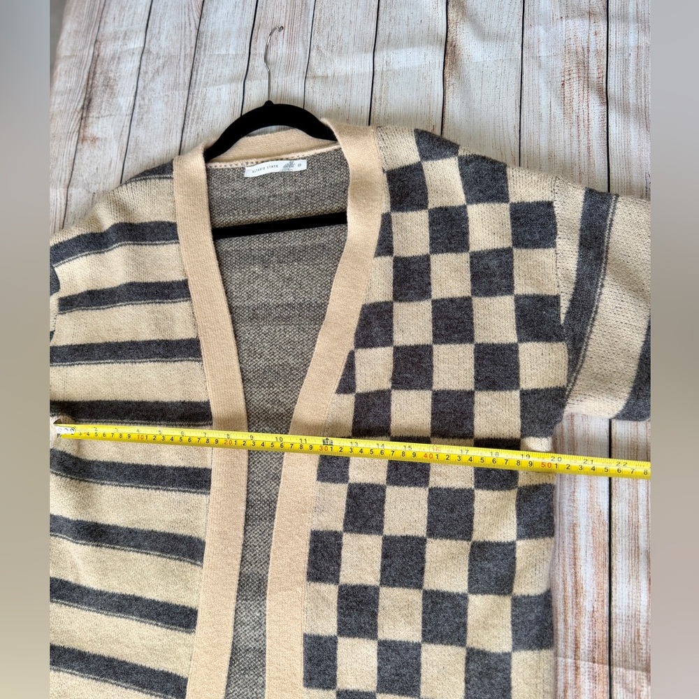 Altar’d State M Checkerboard Striped Longline Duster Cardigan Sweater NWT - Picture 11 of 13